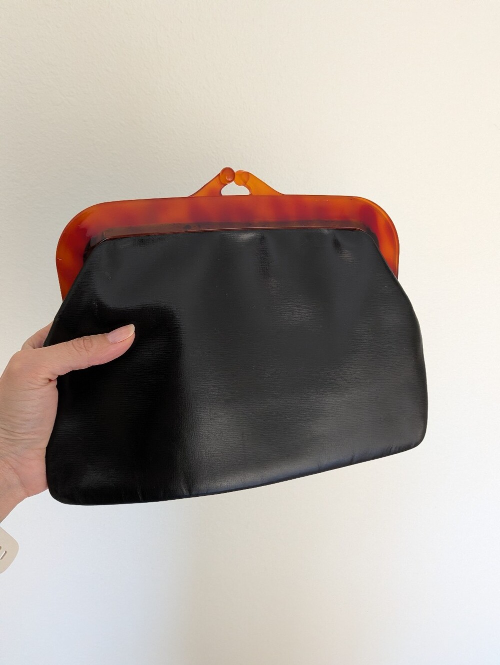 1950s Koret Leather Clutch With Lucite Kiss Lock